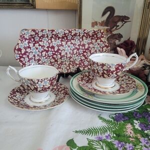 Royal Albert Royal Brocade Chintz Tea Set Of 2 And Plate